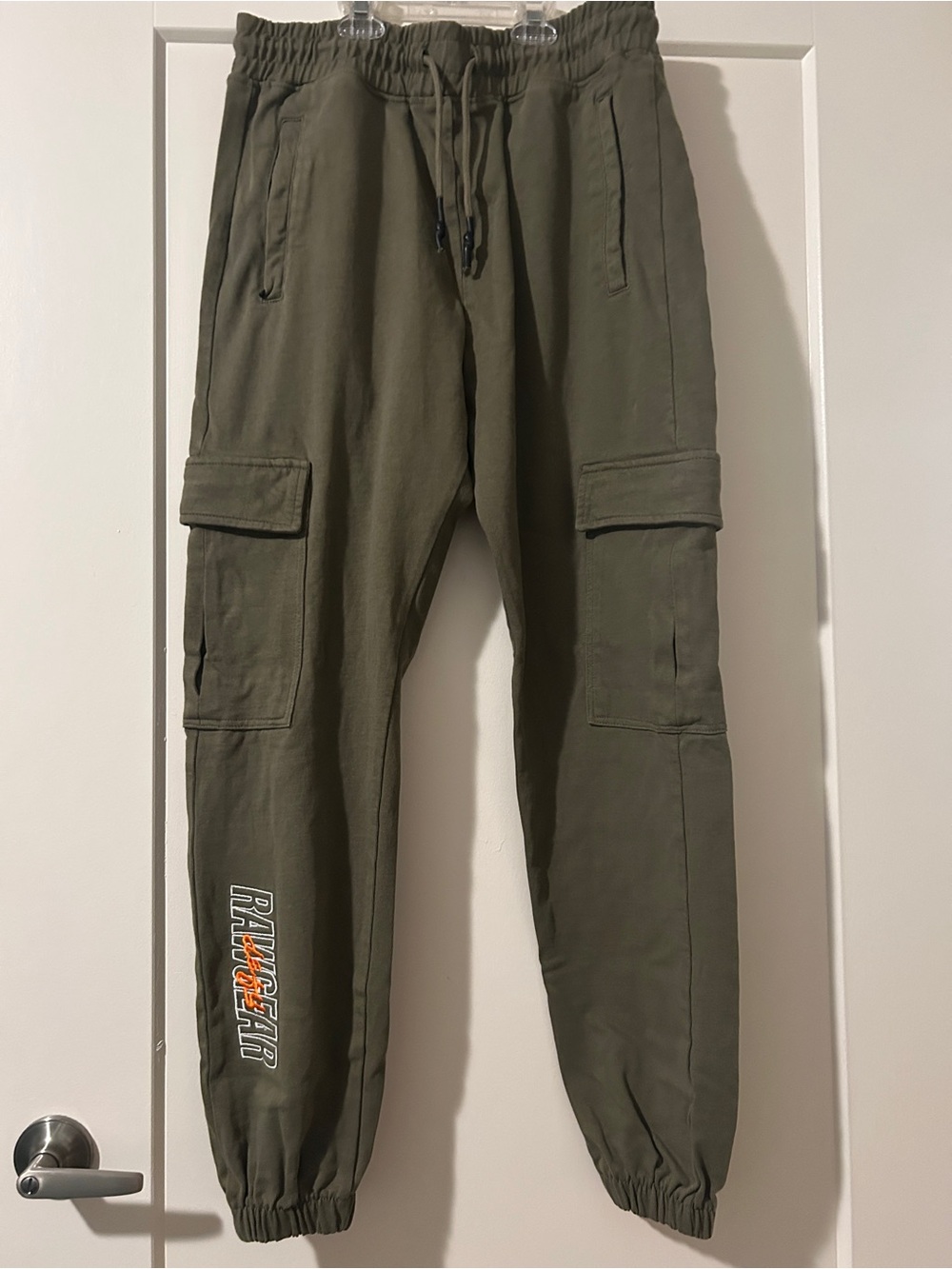 Olive Green Men's Jogger Pants with Side Embroidery